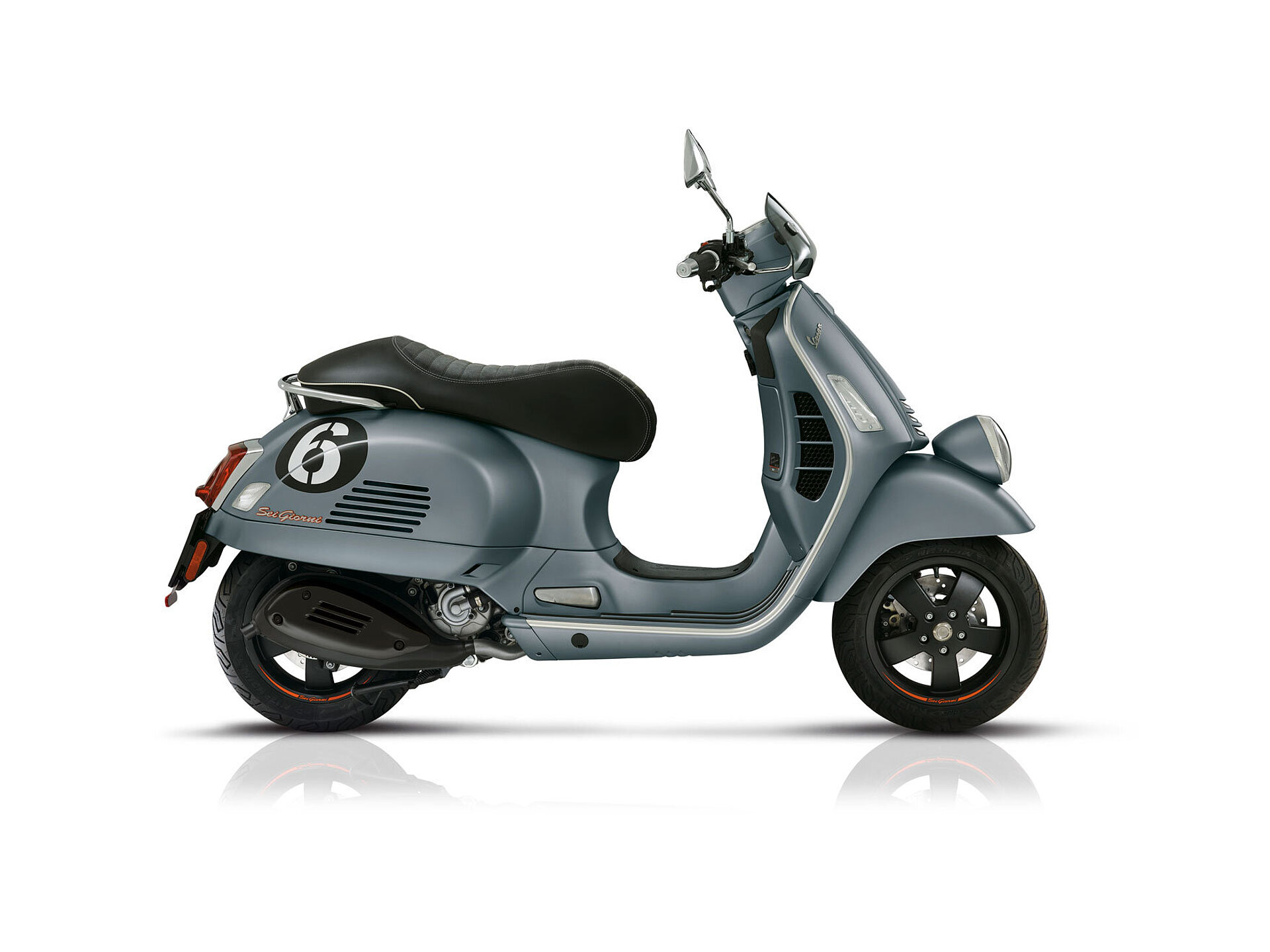 Die Vespa SeiGiorni in blau von der Seite