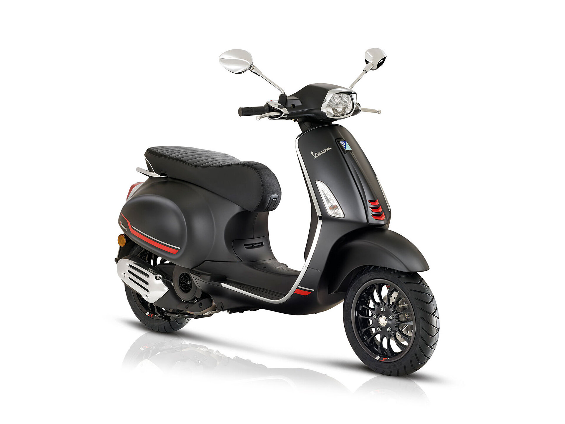 Die Vespa Sprint in schwarz in einer seitlichen Ansicht