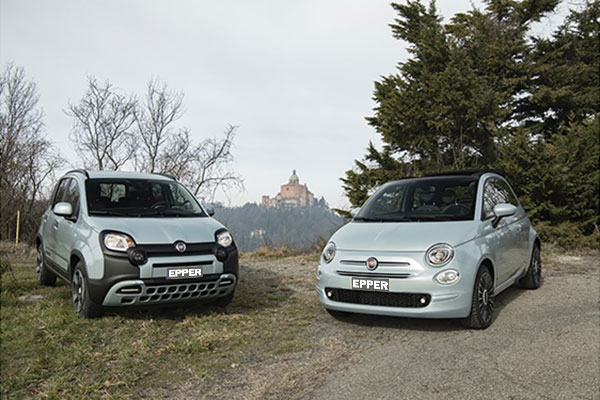 Zwei verschiedene Fiat Modelle vor einem Wald